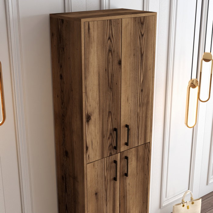 Hanah Home Berlin A Mueble Zapatero Industrial Nogal Metal 60x200x35 cm
